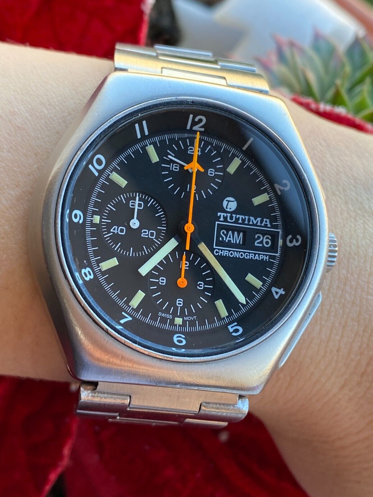 Tutima Military Chronpograph Lemania 5100 Automatic Mens 43mm Swiss Made