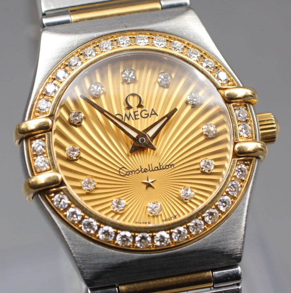 [Exc+5/Case] Serviced! Omega Constellation 18K Gold Diamond QZ 23mm Ladies Watch